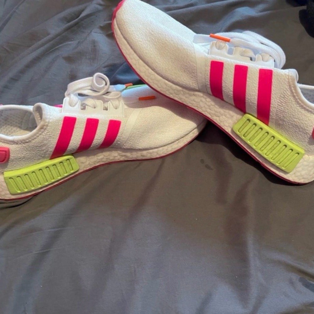 Adidas White Sneakers with Pink and Neon Accents
